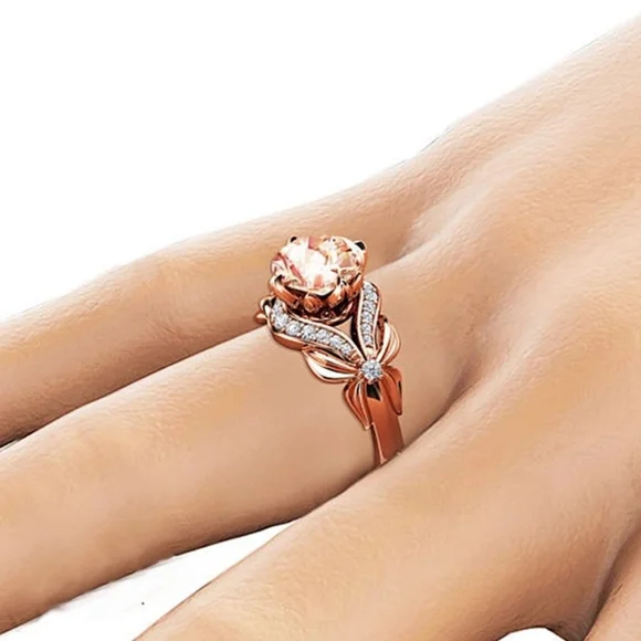 Stunning 18K Rose Gold Plated Bow Engagement Ring Cubic Zirconia Flower Size 8 - Picture 4 of 4